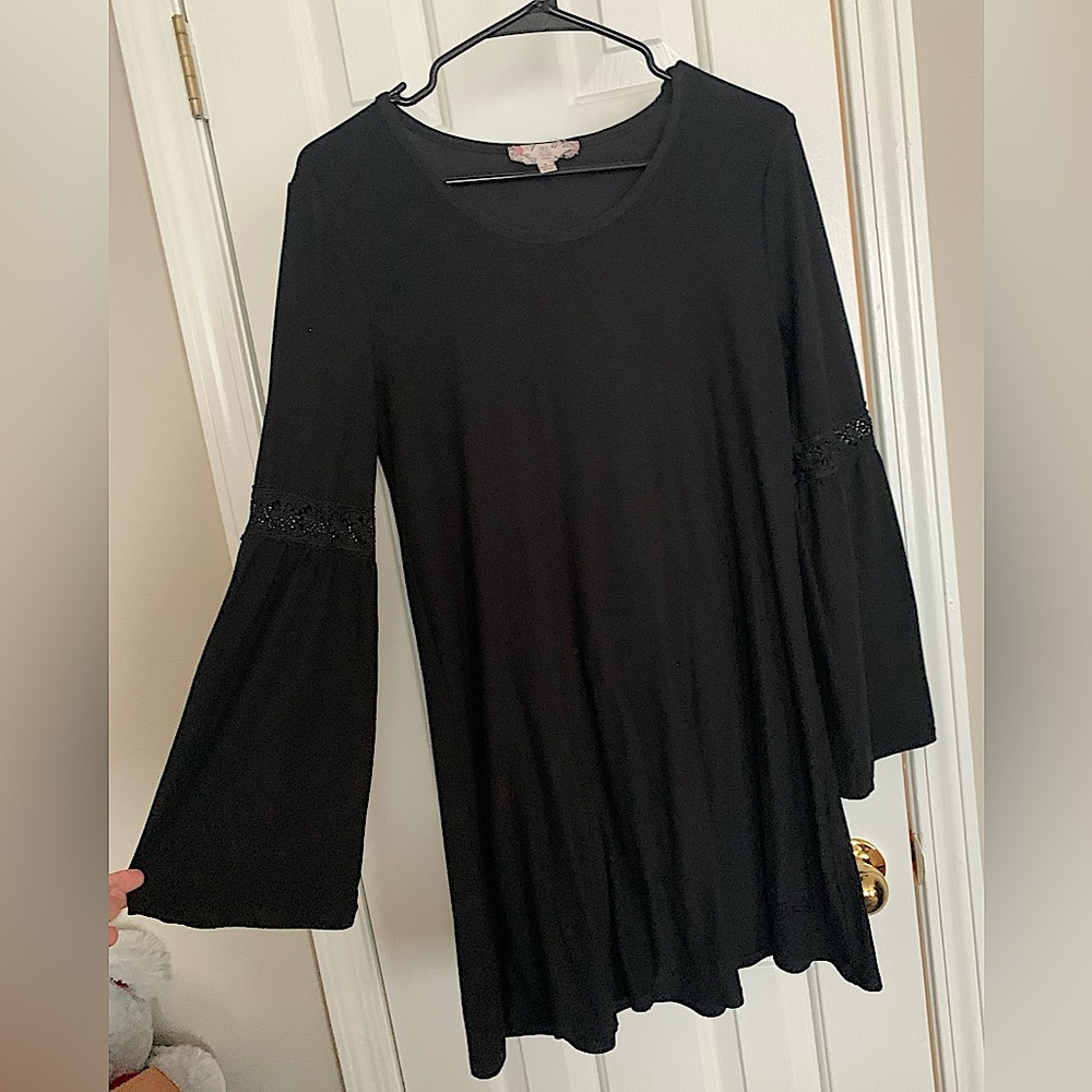 Pink rose black dress